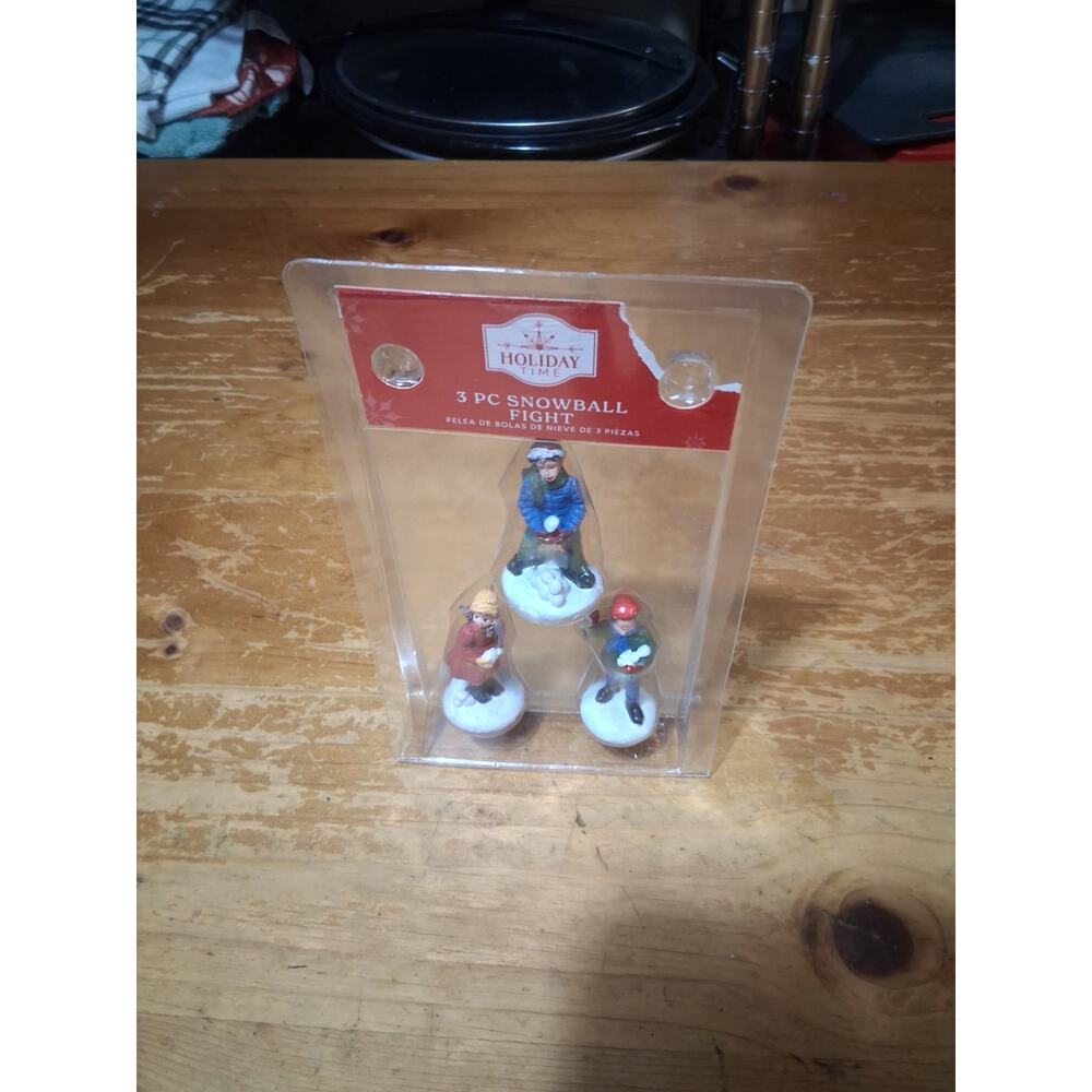 2022 Holiday Time Christmas SET 3 Snowball Kids Fight Village Figurine, 2"